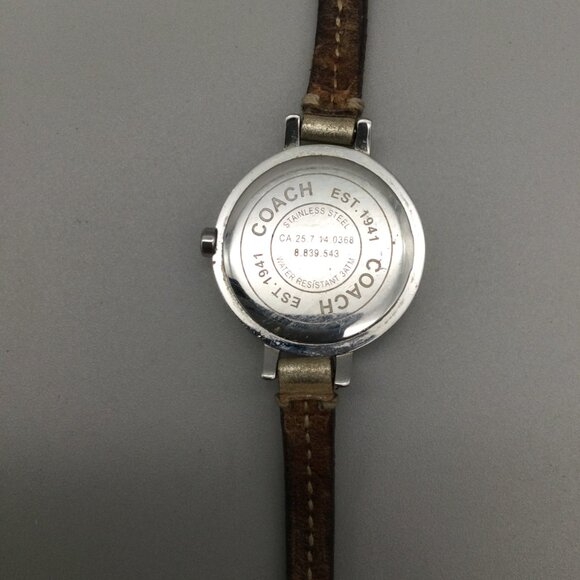Coach Bridget Watch Women 27mm Silver Tone Logo Bezel Leather Band New Battery main image 12